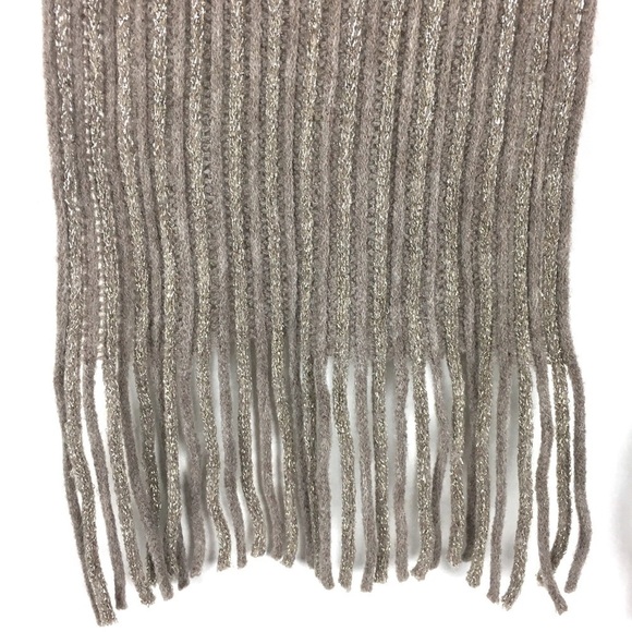 CHARMING CHARLIE Fringe Scarf Metallic Glitter Ribbed Neutral Minimalist Soft - Picture 5 of 5